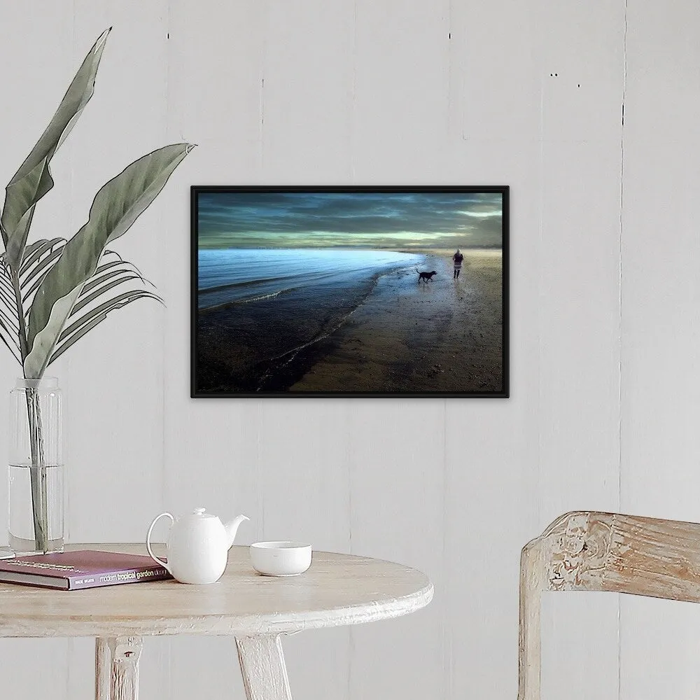 "A walk on the beach" Black Float Frame Canvas Art