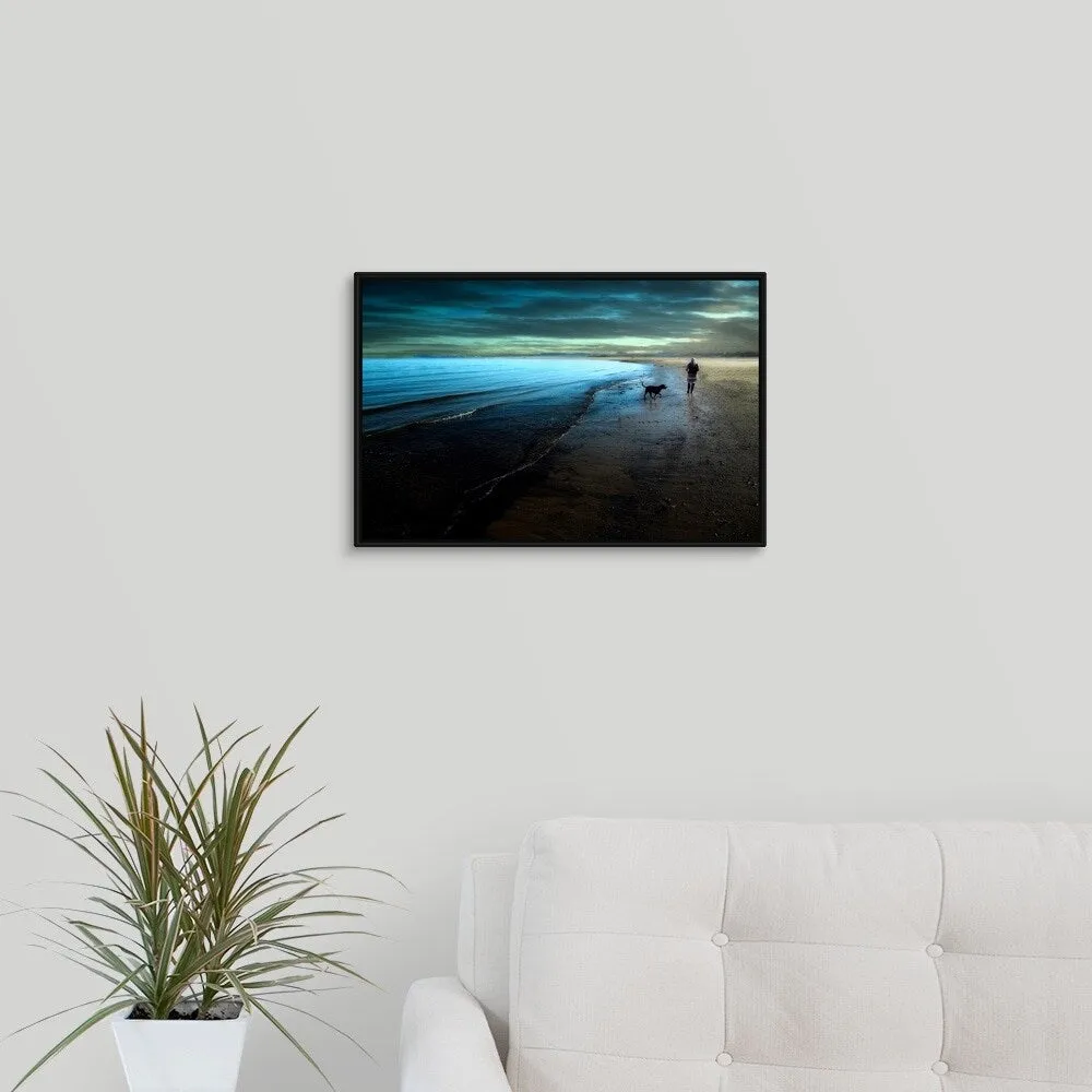 "A walk on the beach" Black Float Frame Canvas Art