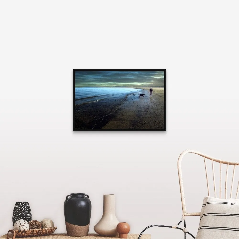 "A walk on the beach" Black Float Frame Canvas Art