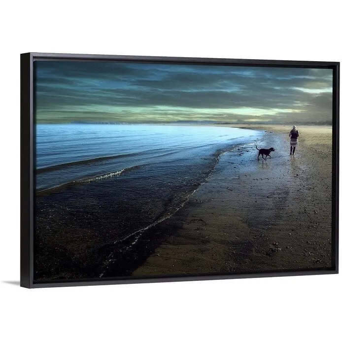 "A walk on the beach" Black Float Frame Canvas Art