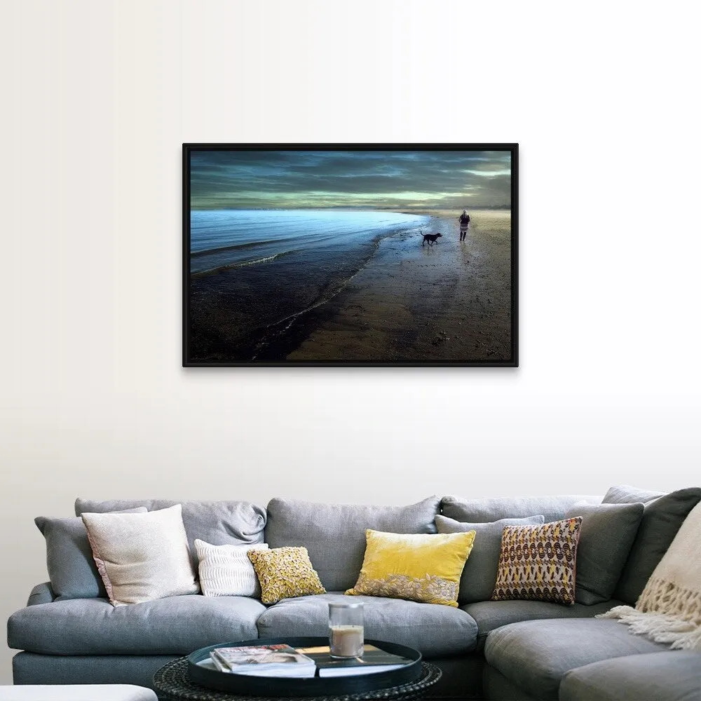 "A walk on the beach" Black Float Frame Canvas Art