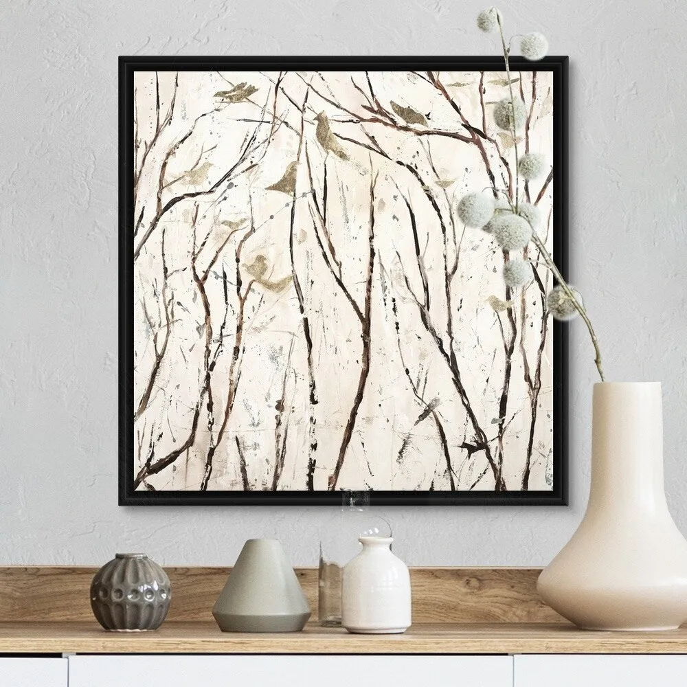 "Birds and Branches II" Black Float Frame Canvas Art