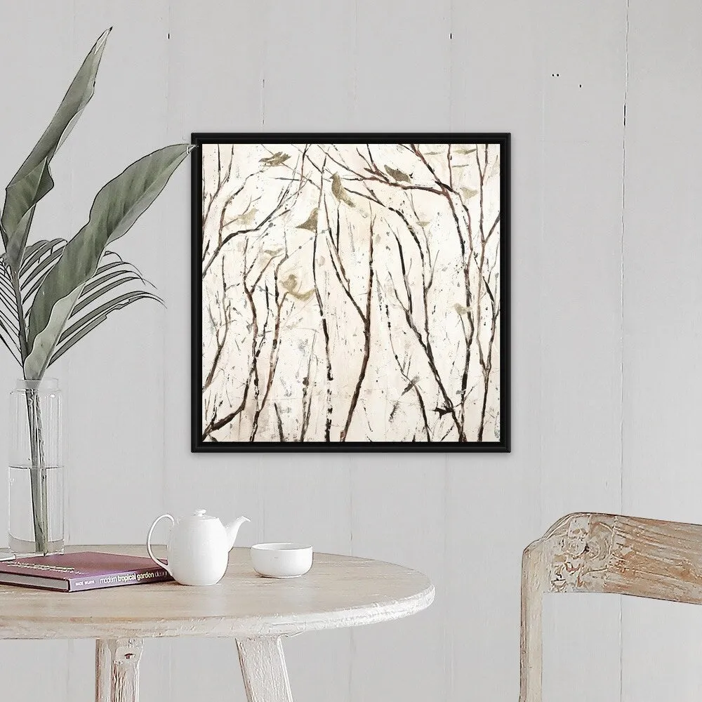 "Birds and Branches II" Black Float Frame Canvas Art