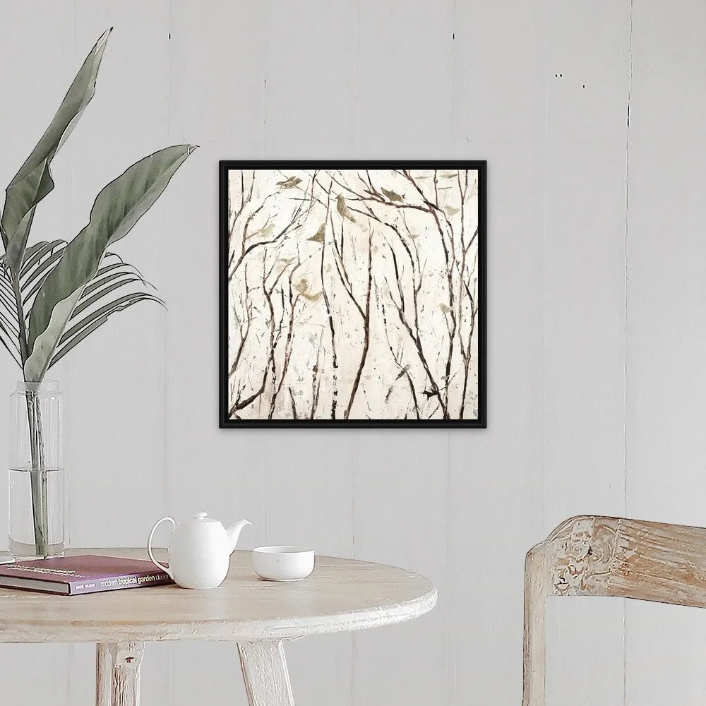 "Birds and Branches II" Black Float Frame Canvas Art