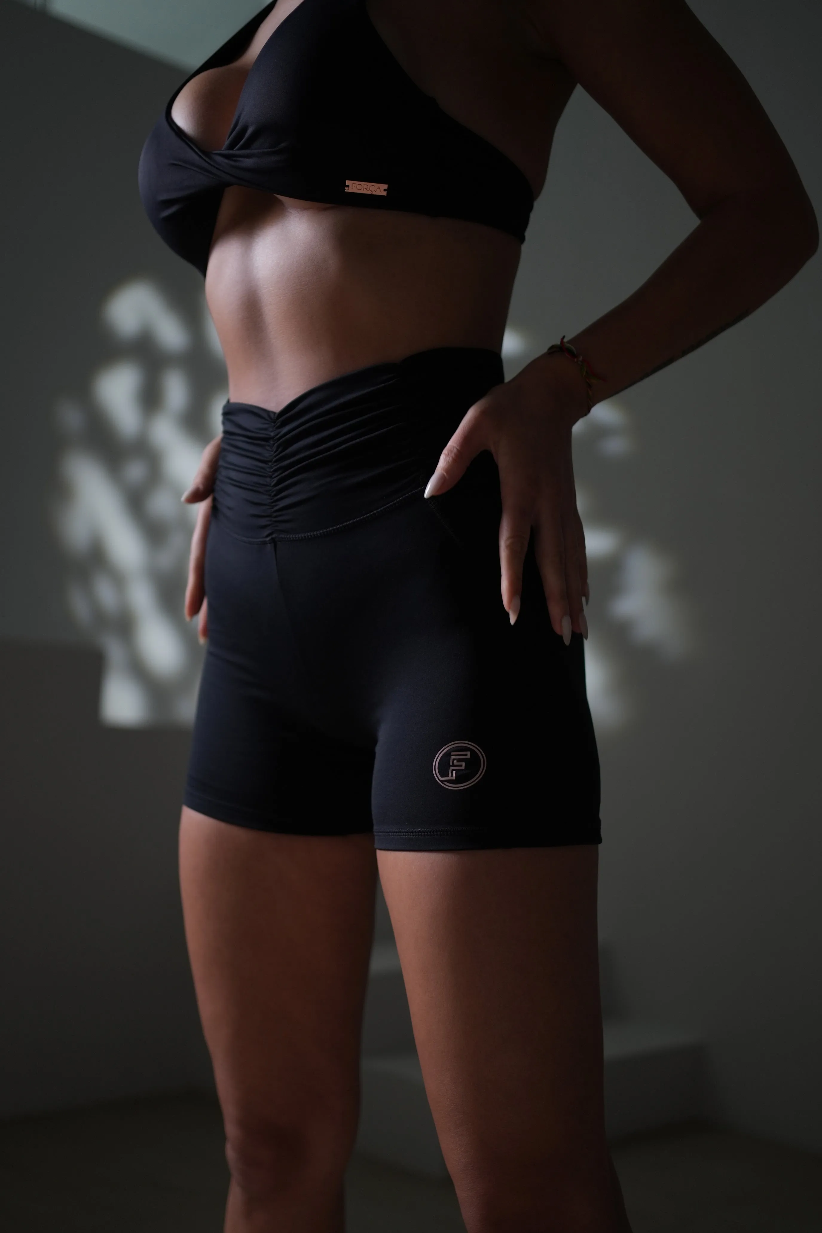 Ruched Waistband Shorts - Classic Black