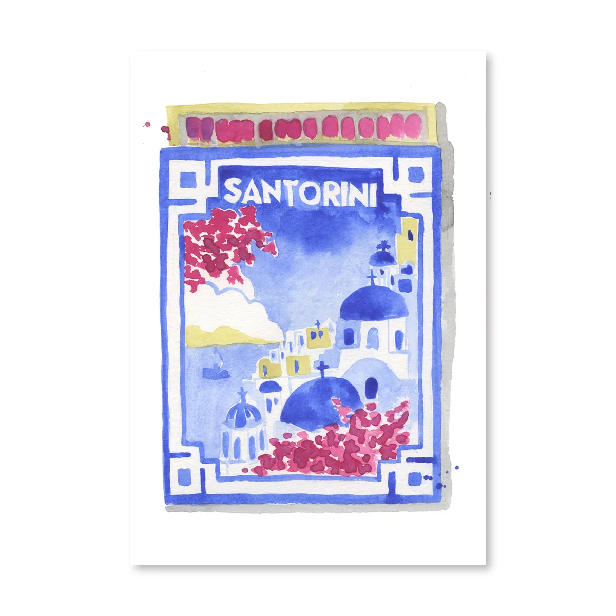 Santorini Matchbook Illustration Print