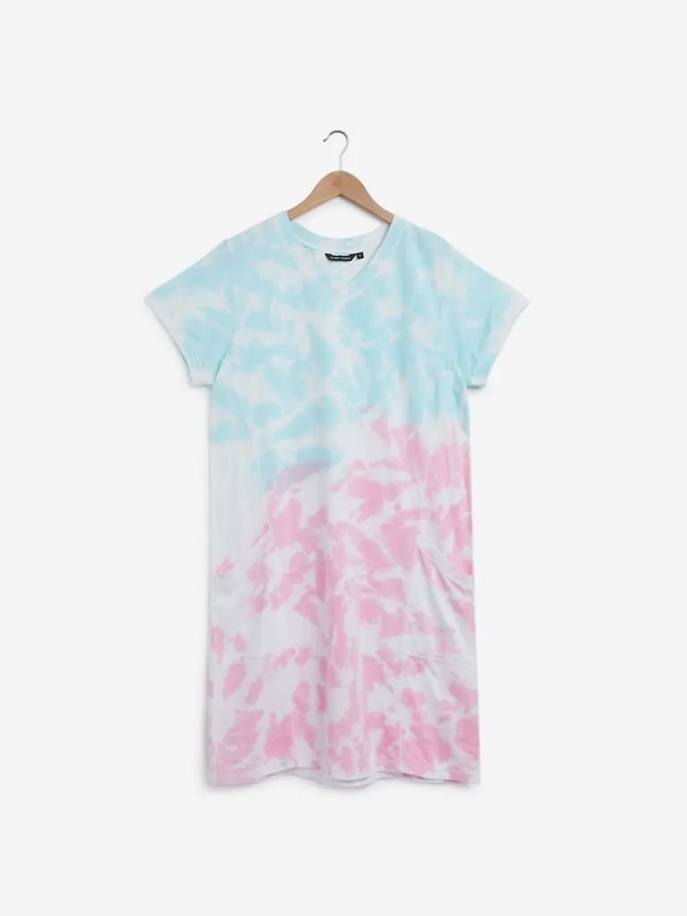 Sassy Soda Curves Pink Tie-Dye T-Shirt Dress