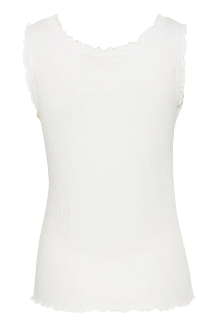 SCALLOPED WHITE RIBBED CREW NECK TANK