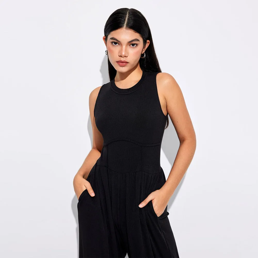 Sexy Design Waist Side Slimming Fashionable Knitted Jumpsuit