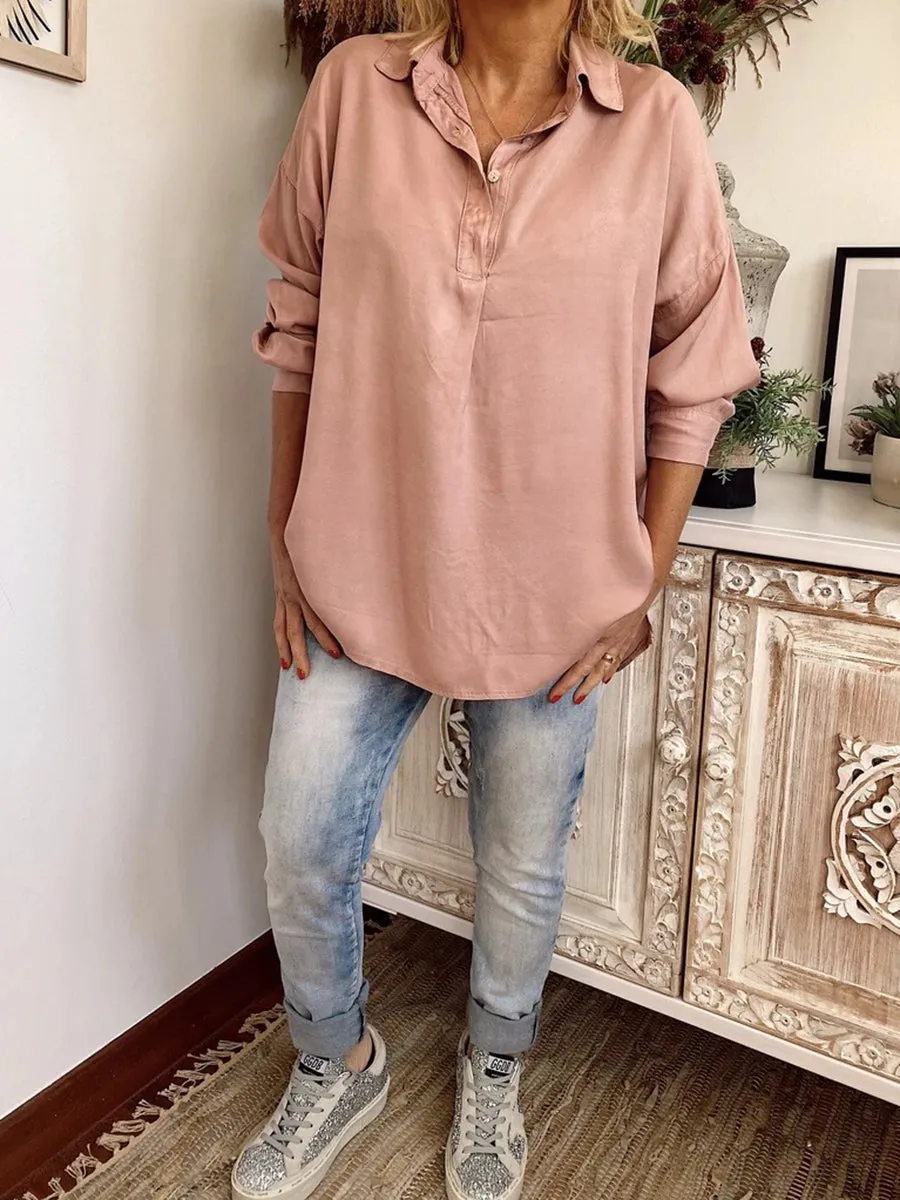 Solid Color Casual Loose Blouses