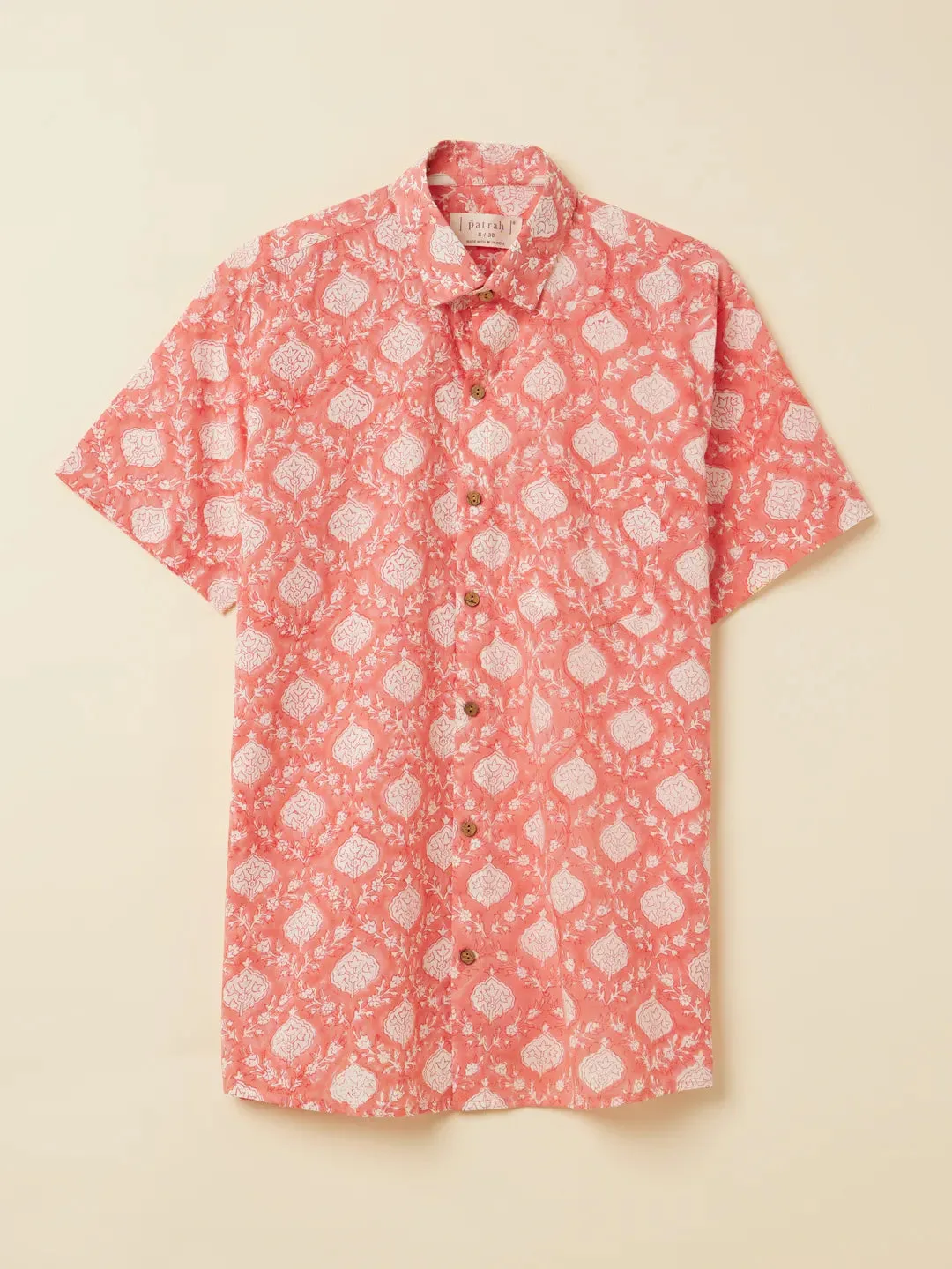 Summer Coral Handblock Printed Shirt