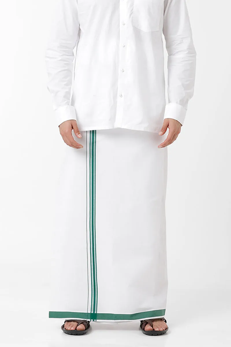 Uathayam Dhanush Fancy Cotton Solid Shirt and Dark Green Small Border Dhoti For Men