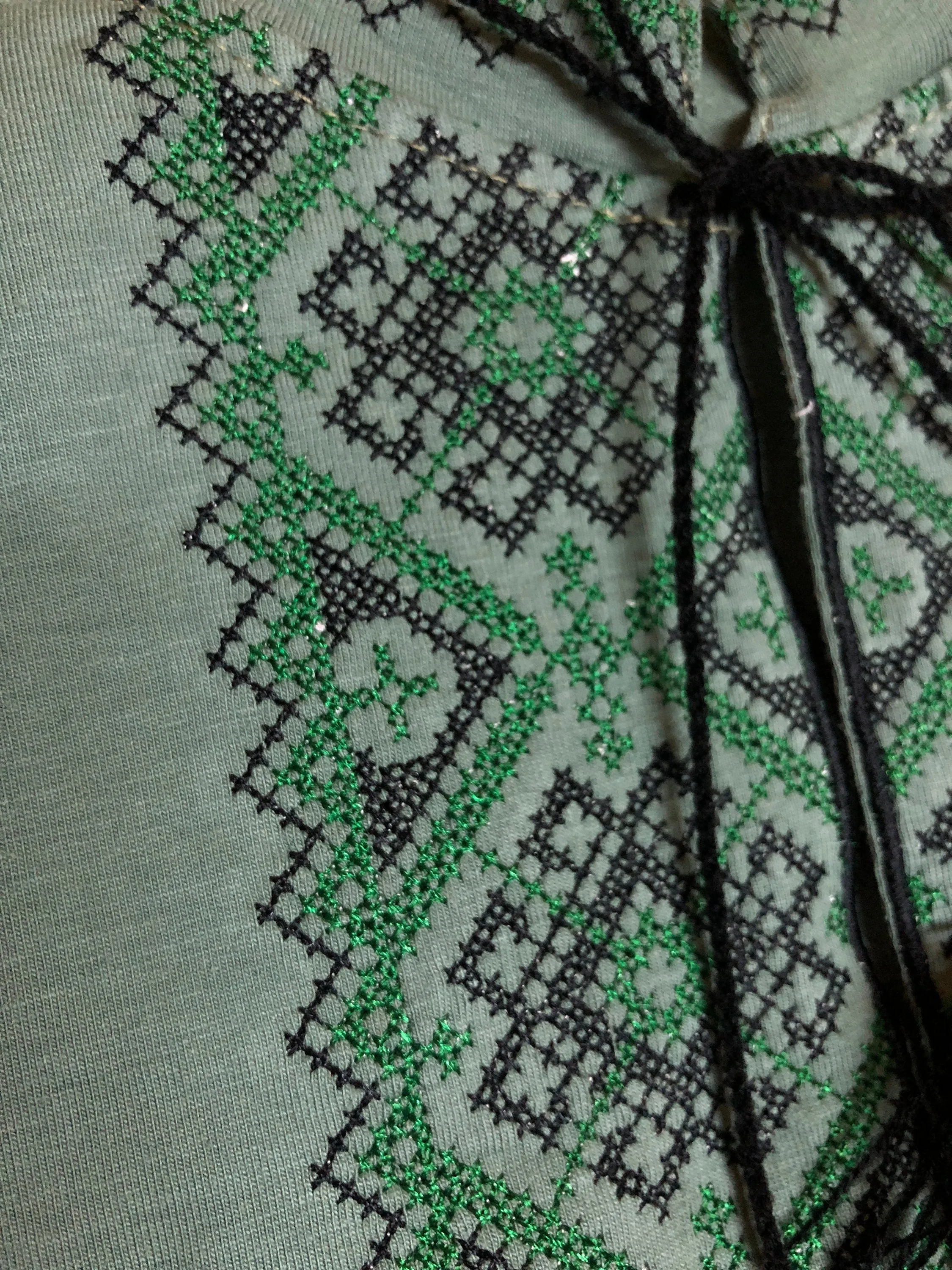 Ukrainian embroidered shirt with black and green cross embroidery