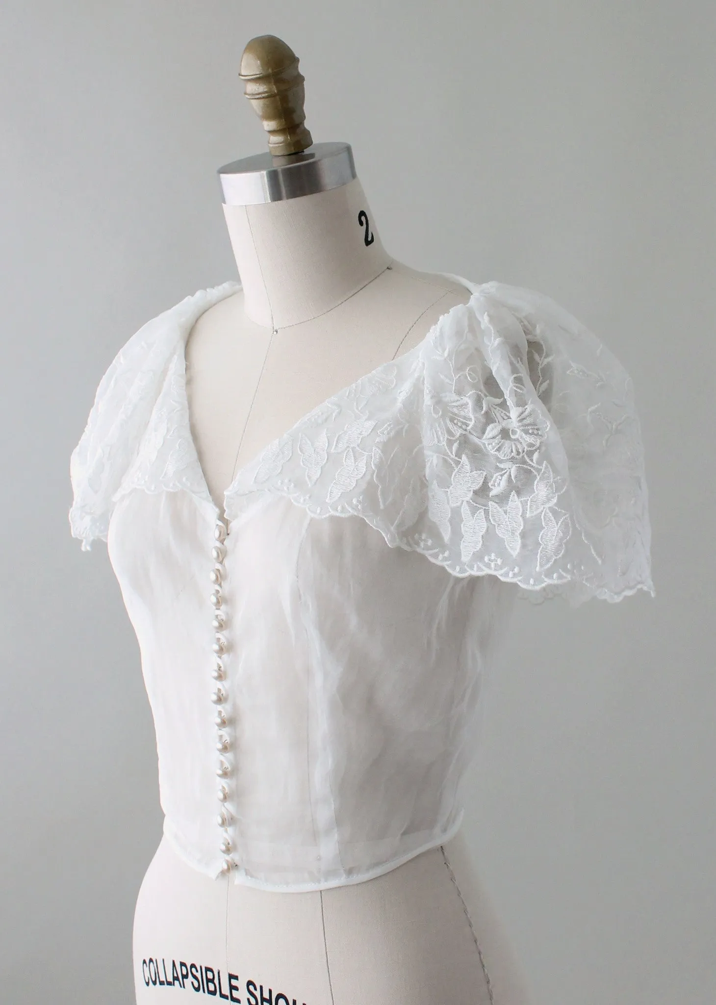 Vintage 1940s Embroidered Organdy Blouse