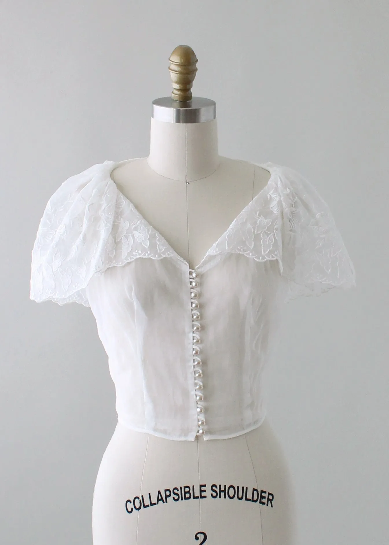 Vintage 1940s Embroidered Organdy Blouse