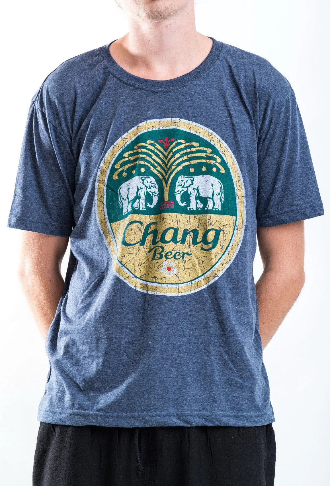 Vintage Style Chang Beer T-Shirt in Denim Blue