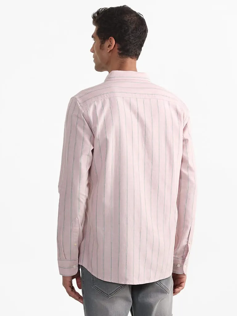 WES Casuals Pink Striped Slim-Fit Shirt