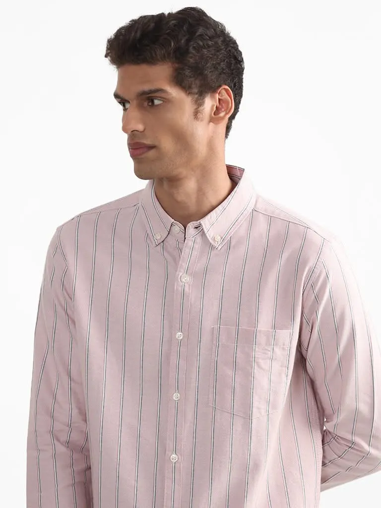 WES Casuals Pink Striped Slim-Fit Shirt