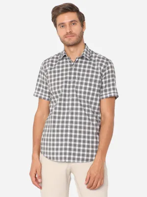 White & Grey Checked Slim Fit Casual Shirt | JadeBlue