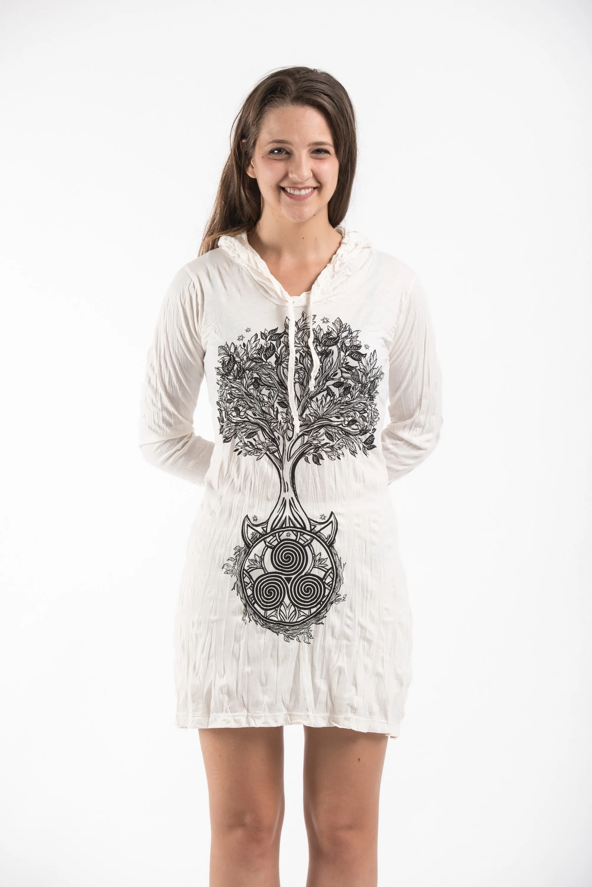 Womens Celtic Tree Hoodie Dress in White