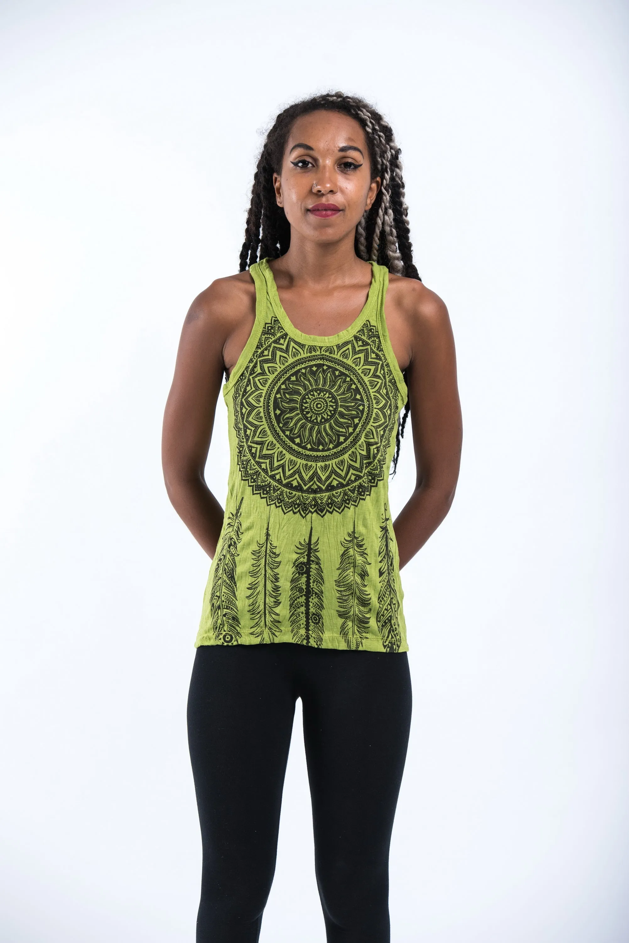 Womens Dreamcatcher Tank Top in Lime