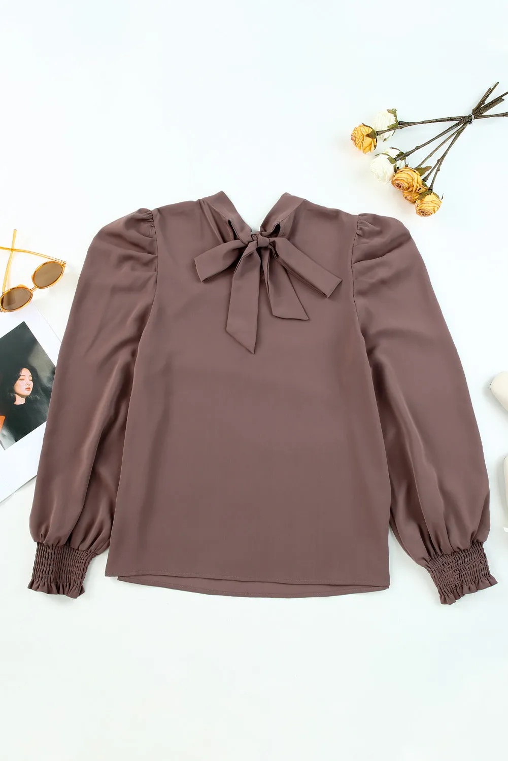 Womens High Neck Puff Long Sleeve Dressy Casual Work Loose Blouses Tops Shirts