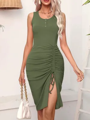 Women's Pit Drawstring Wrapped Tank Top Wrapped Hip Dress-Martje Dress