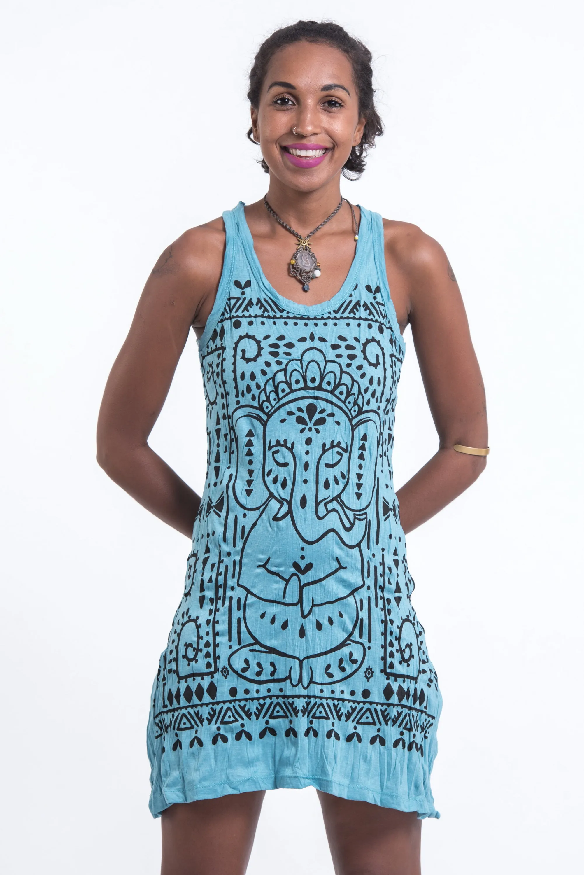 Womens Shanti Ganesh Tank Dress in Turquoise