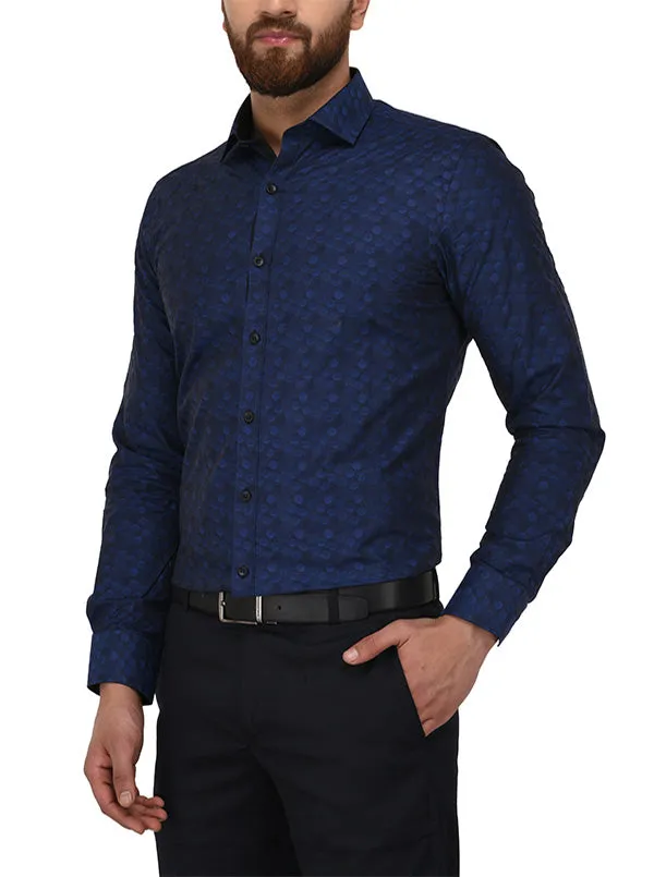 Wyre Navy Blue Slim Fit Party Wear Shirt