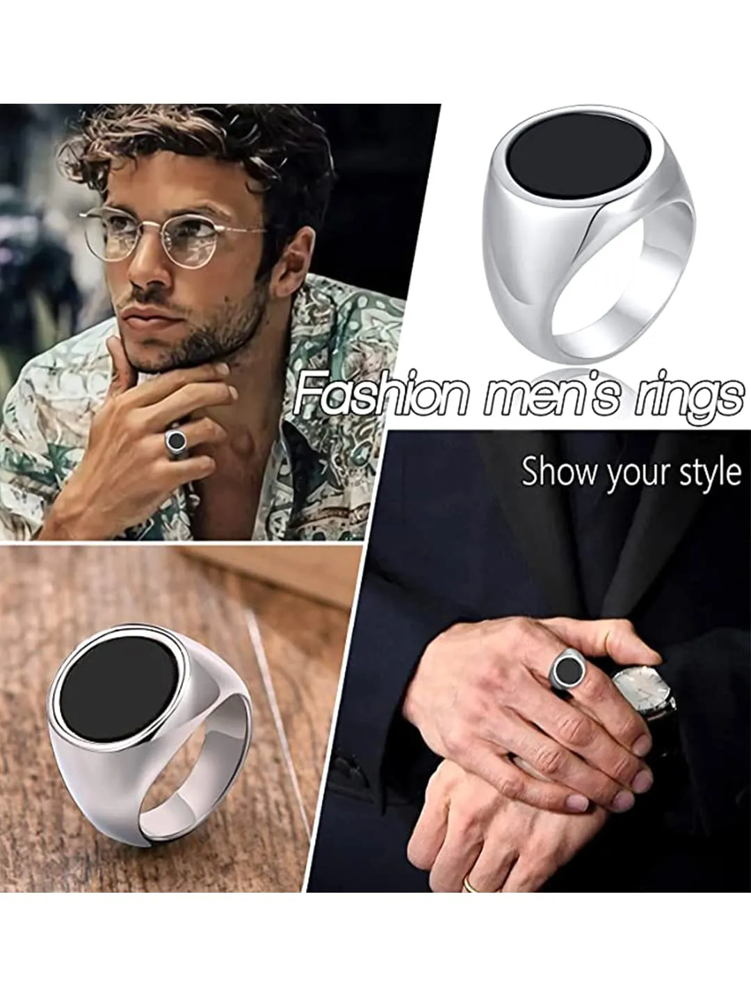 Yellow Chimes Elegant Rings for Men Stylish Stainless Steel Black Silver Stoned Multicolor Band Ring for Men and Boys (Style-7)