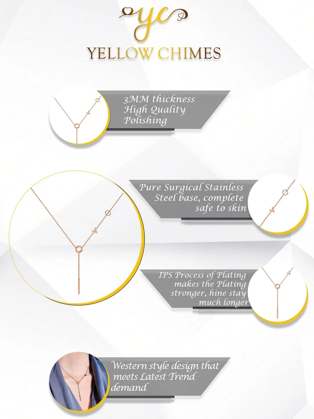 Yellow Chimes Pendant for Women Pendant With Rose Gold Plated Stainless Steel Chain Pendant Necklace for Women and Girls Valentine Gift for Girls